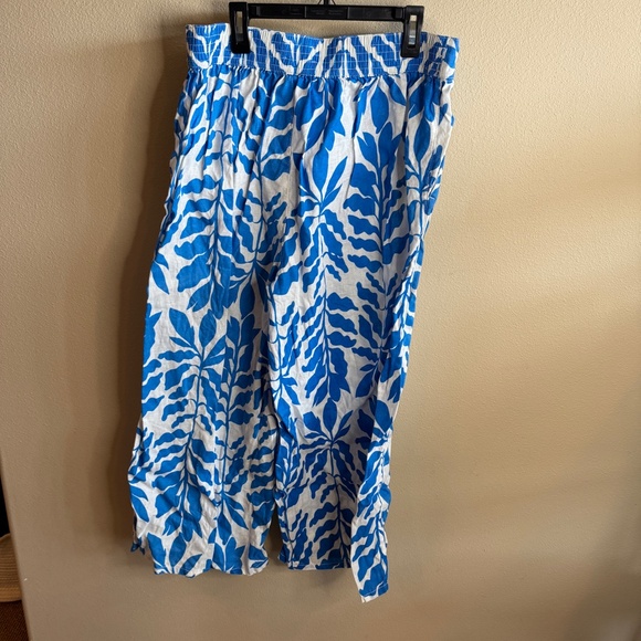 Rachael Zoe Washable Linen Wide Leg Tropical Print Elastic Waist Crop Pant-Large - Picture 6 of 6